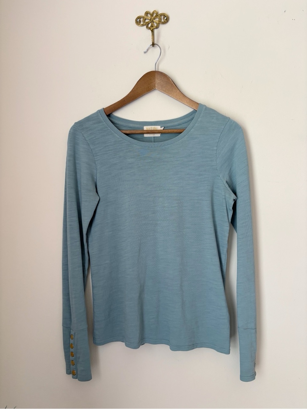 Nation ‎Ltd Blue Long Sleeve Snap Cuff Janae Top Small